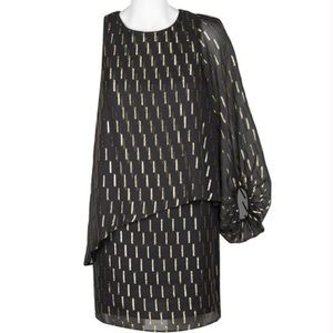 NWOT Laundry by Shelli Segal black metallic gold chiffon dress